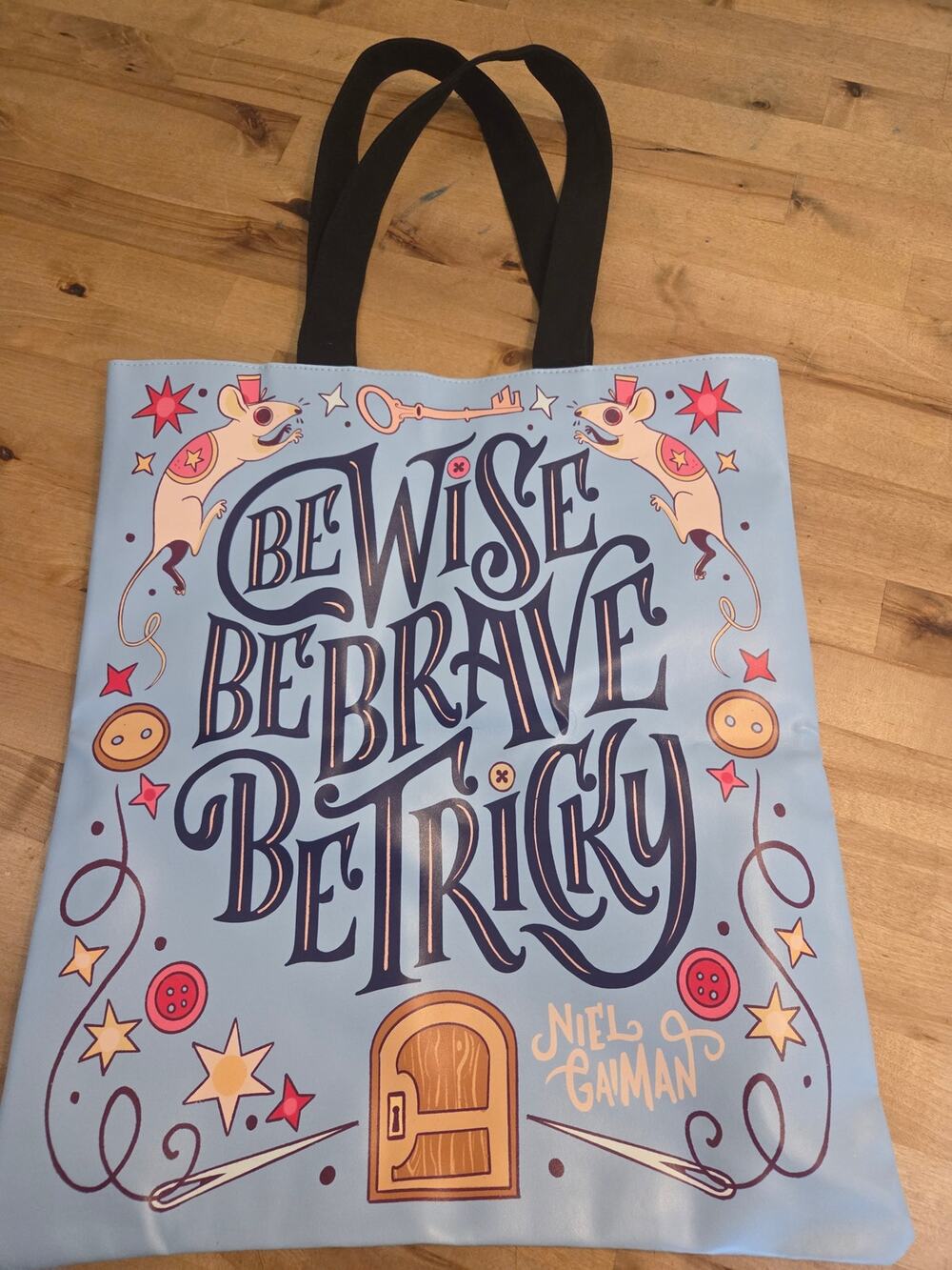 Coraline Neil Gaiman Quote Tote Bag - Light Blue Canvas Book Tote (Brand New)